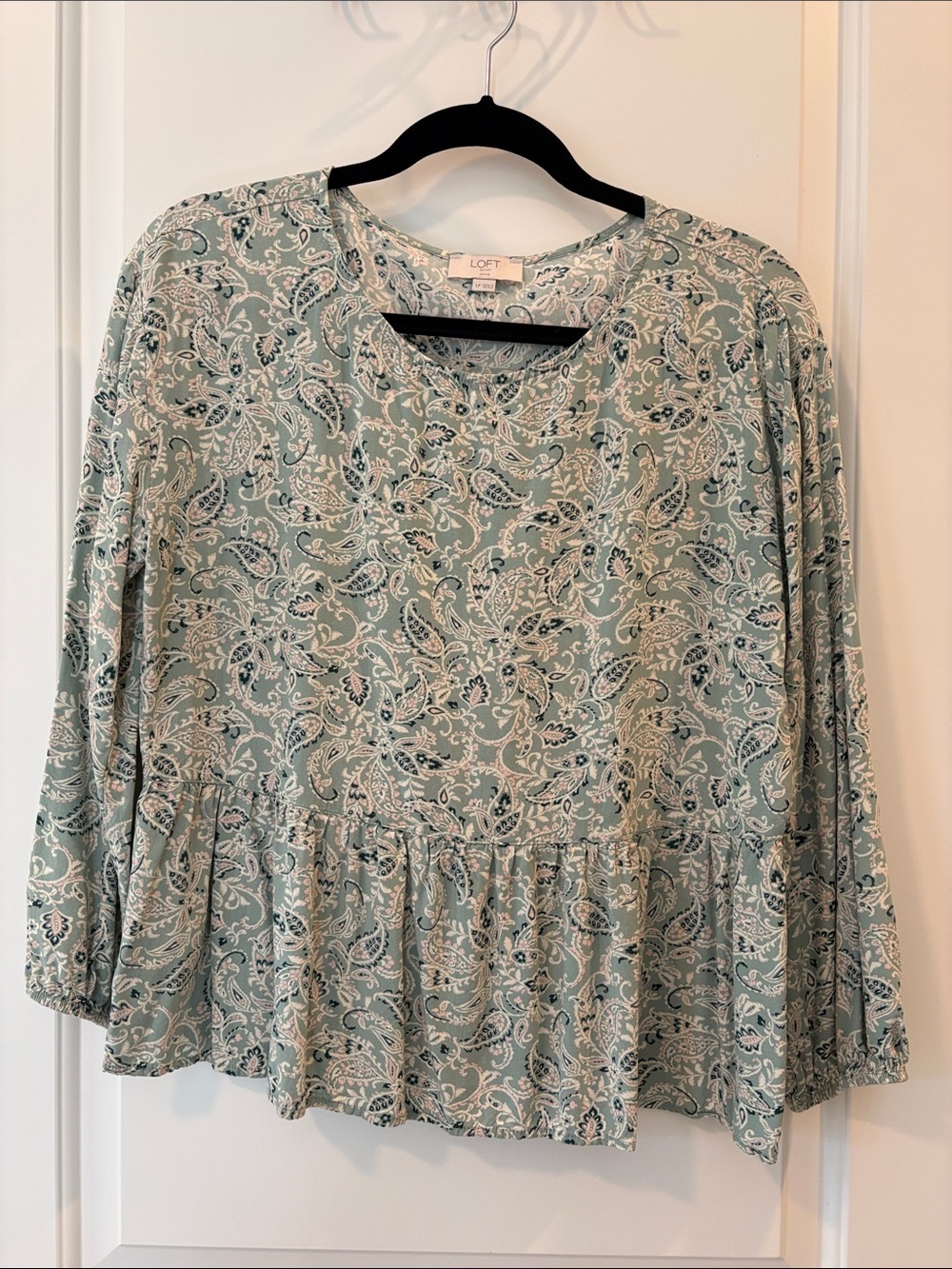 LOFT Seafoam Paisley Peplum Blouse